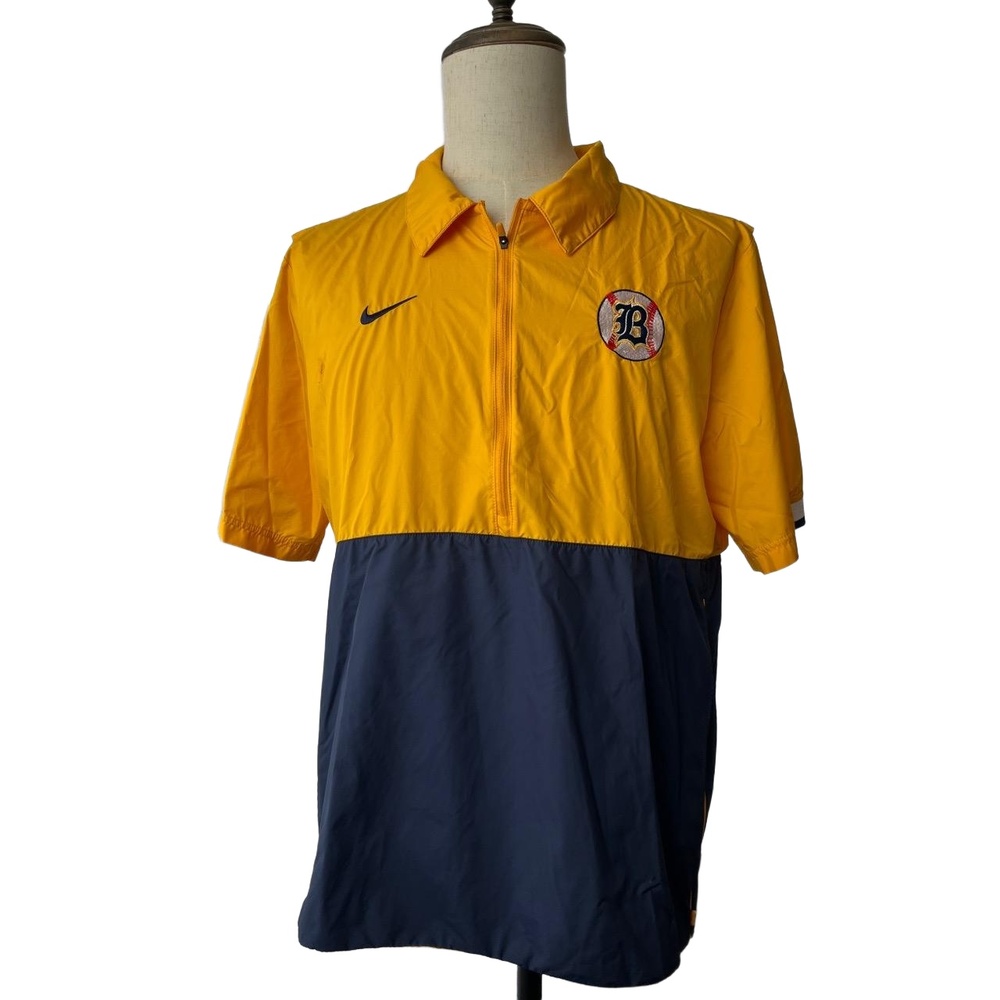 Nike Shirt Mens Size Polo Blue Yellow Colorblock Quarter Zip Sport Badge Logo